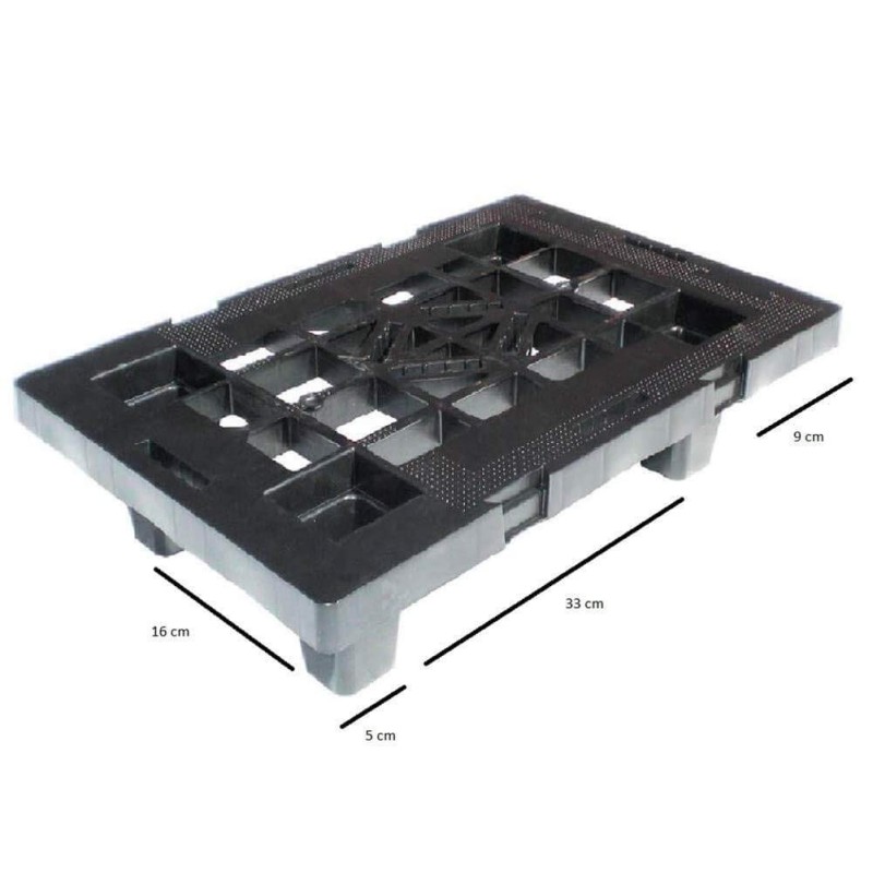 Acquista Pallet in plastica riciclata (PP), Mis. 400 L x 600 P x 124 H mm, con 4 piedi, piano forato, portata statica 500 Kg, portata din con riferimento IW- Pedana01 a partire da 6,45 €