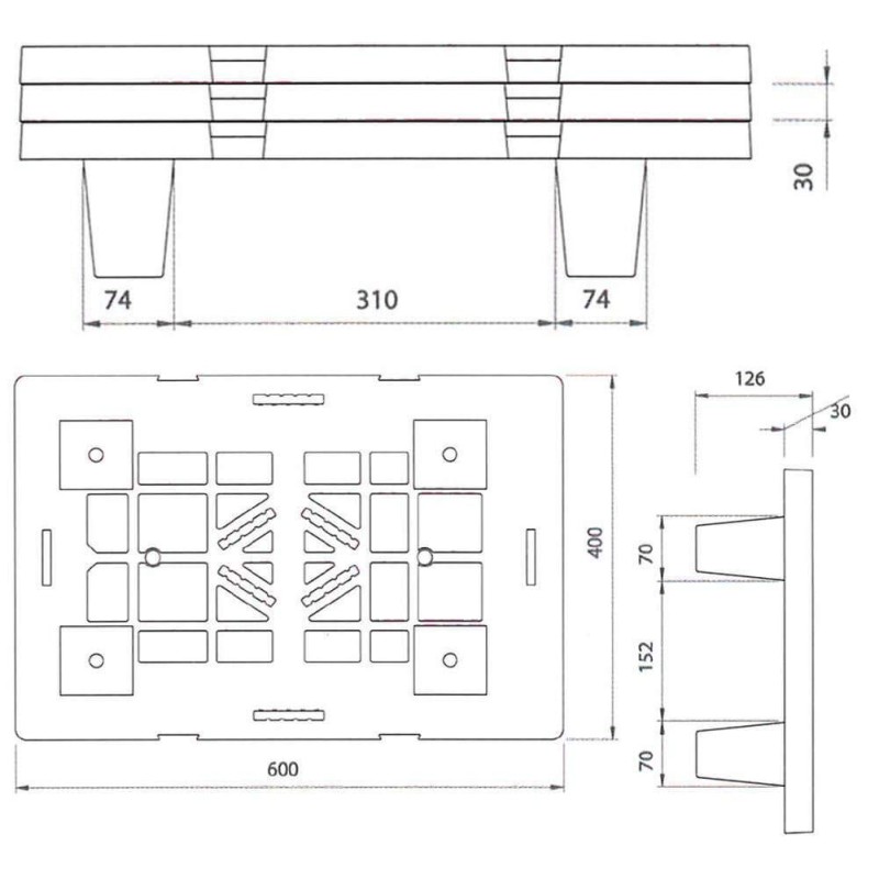 Acquista Pallet in plastica riciclata (PP), Mis. 400 L x 600 P x 124 H mm, con 4 piedi, piano forato, portata statica 500 Kg, portata din con riferimento IW- Pedana01 a partire da 6,45 €